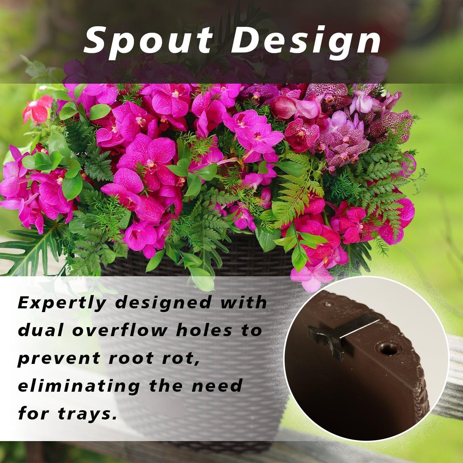 12'' Balcony Rattan Pattern Railing Planter Box with Drainage Holes and Adjustable Brackets- Set of 4  Aoodor
