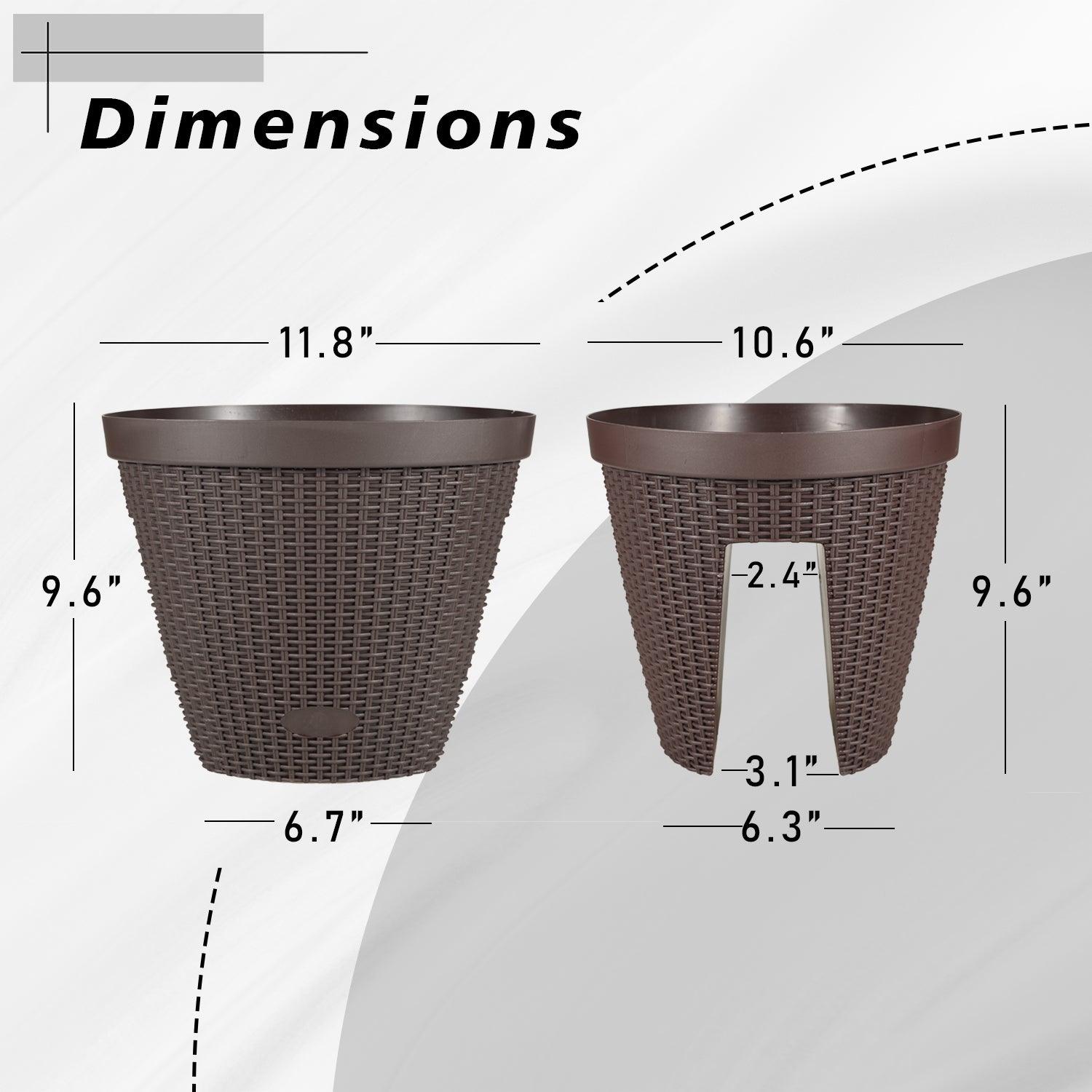 12'' Balcony Rattan Pattern Railing Planter Box with Drainage Holes and Adjustable Brackets- Set of 4  Aoodor