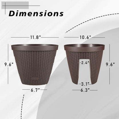 12'' Balcony Rattan Pattern Railing Planter Box with Drainage Holes and Adjustable Brackets- Set of 4  Aoodor