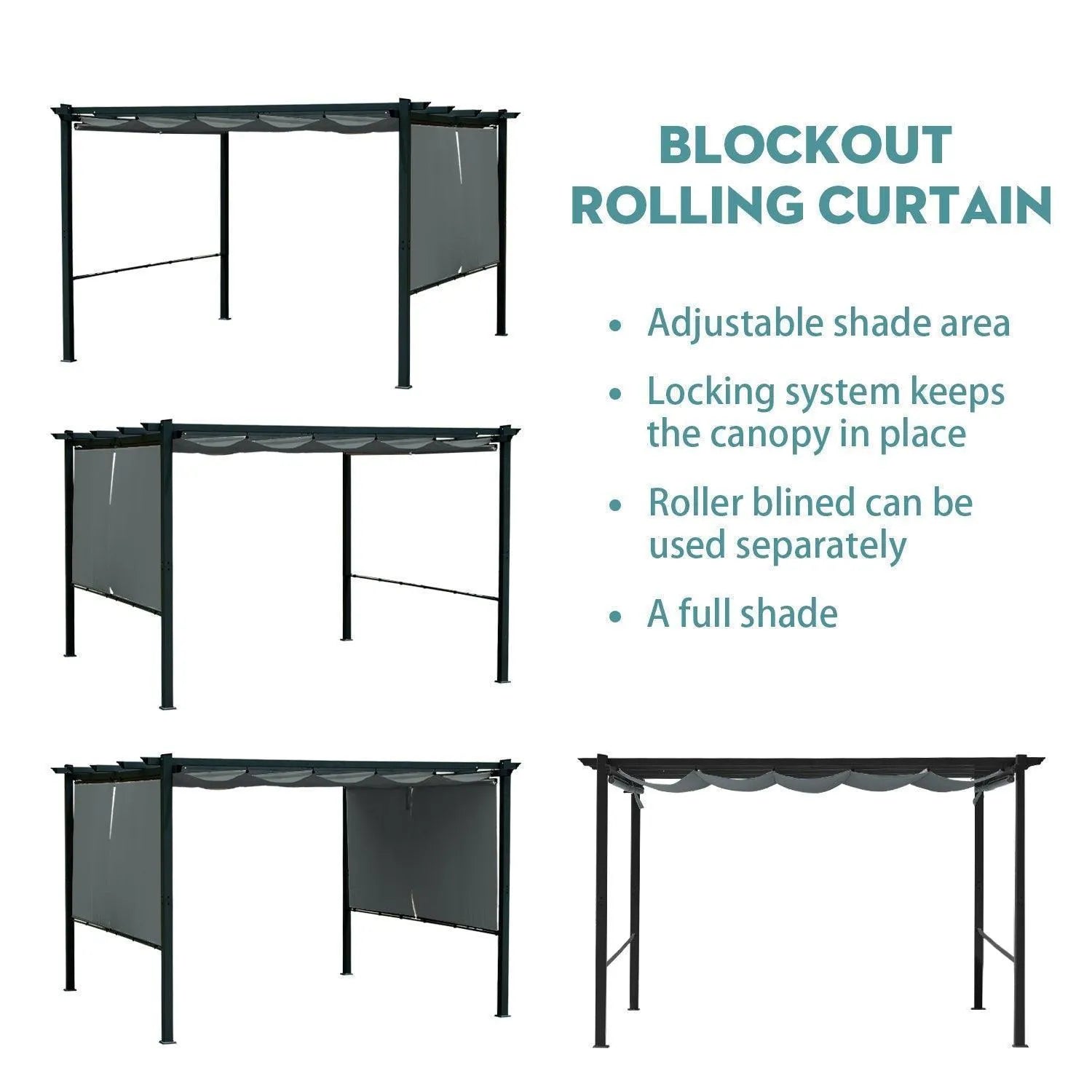 12 x 10 FT Outdoor Pergola with Retractable Shade Canopy, Aluminum Frame, Roller Shade Curtain- Gary Pergola Aoodor   
