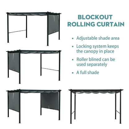 12 x 10 FT Outdoor Pergola with Retractable Shade Canopy, Aluminum Frame, Roller Shade Curtain- Gary Pergola Aoodor   