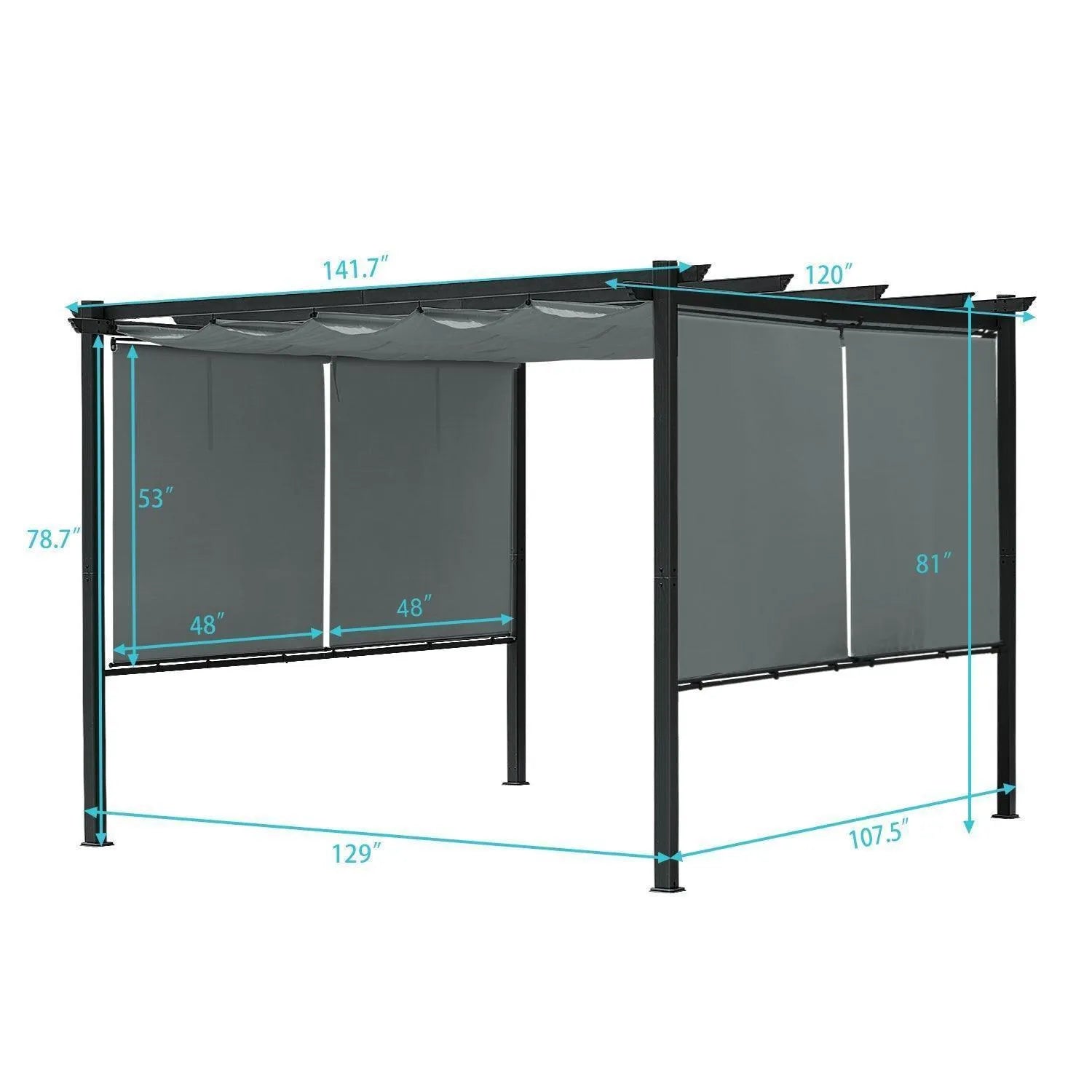 12 x 10 FT Outdoor Pergola with Retractable Shade Canopy, Aluminum Frame, Roller Shade Curtain- Gary Pergola Aoodor   