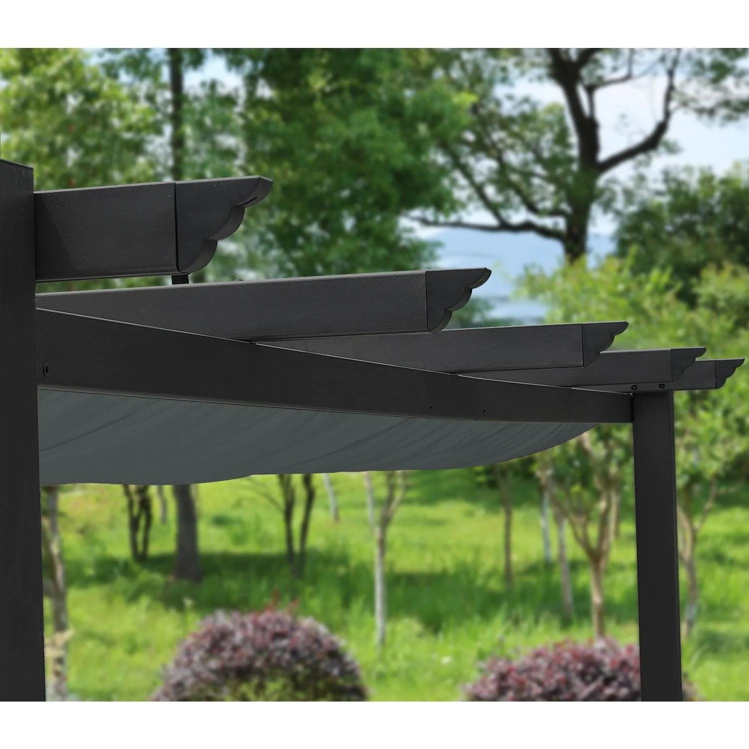 12 x 10 FT Outdoor Pergola with Retractable Shade Canopy, Aluminum Frame, Roller Shade Curtain- Gary Pergola Aoodor   