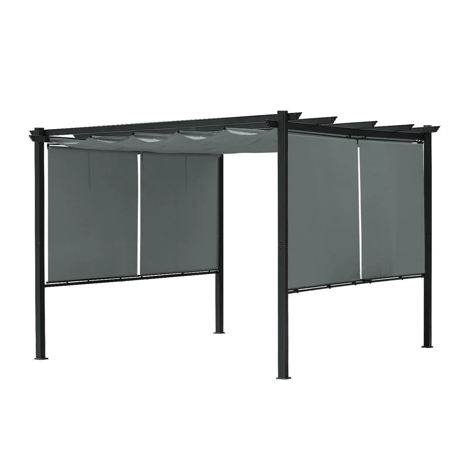 12 x 10 FT Outdoor Pergola with Retractable Shade Canopy, Aluminum Frame, Roller Shade Curtain- Dark Gary Pergola Aoodor   