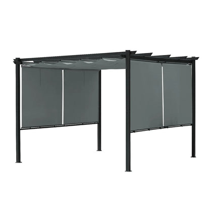 12 x 10 FT Outdoor Pergola with Retractable Shade Canopy, Aluminum Frame, Roller Shade Curtain- Dark Gary Pergola Aoodor   