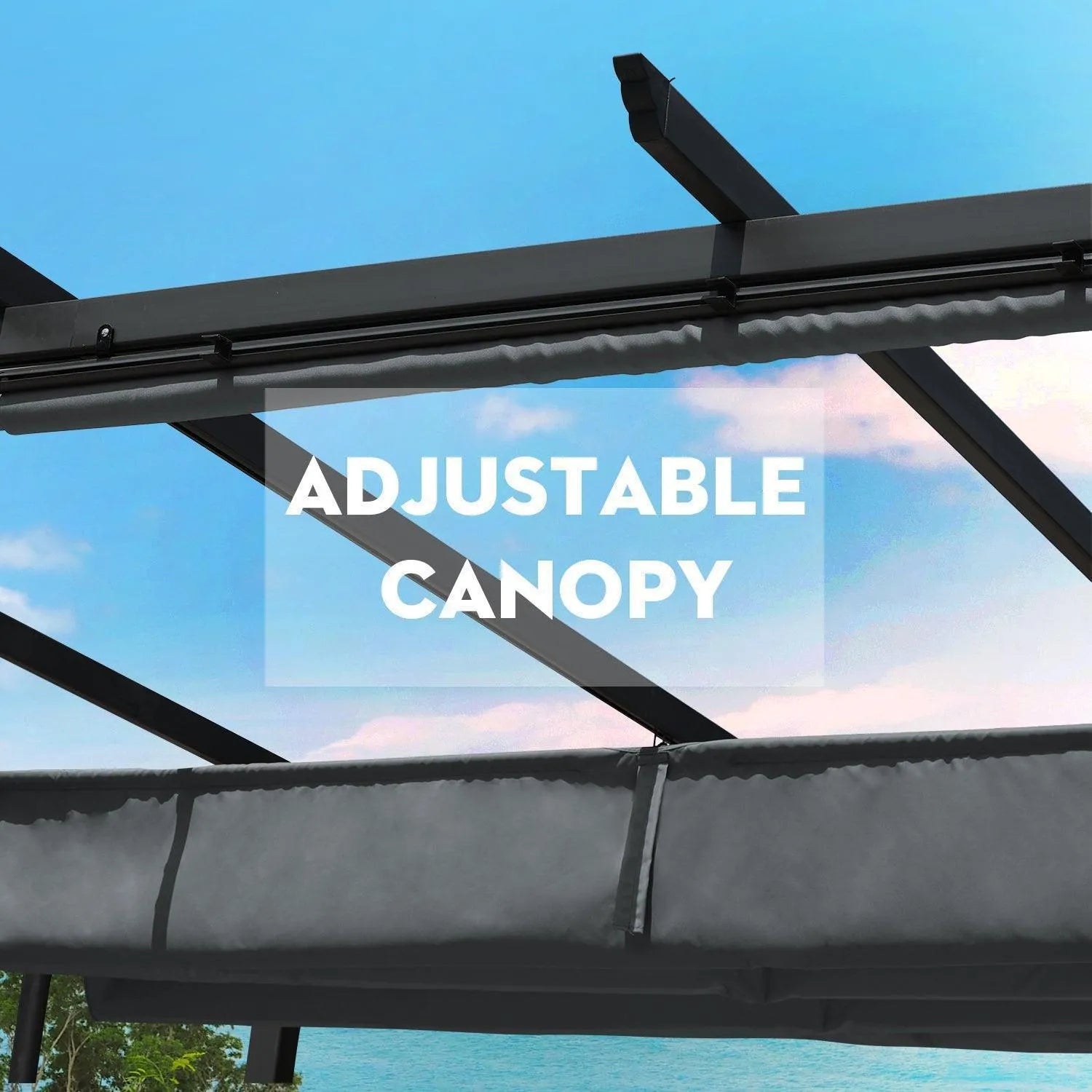 12 x 10 FT Outdoor Pergola with Retractable Shade Canopy, Aluminum Frame, Roller Shade Curtain- Gary Pergola Aoodor   