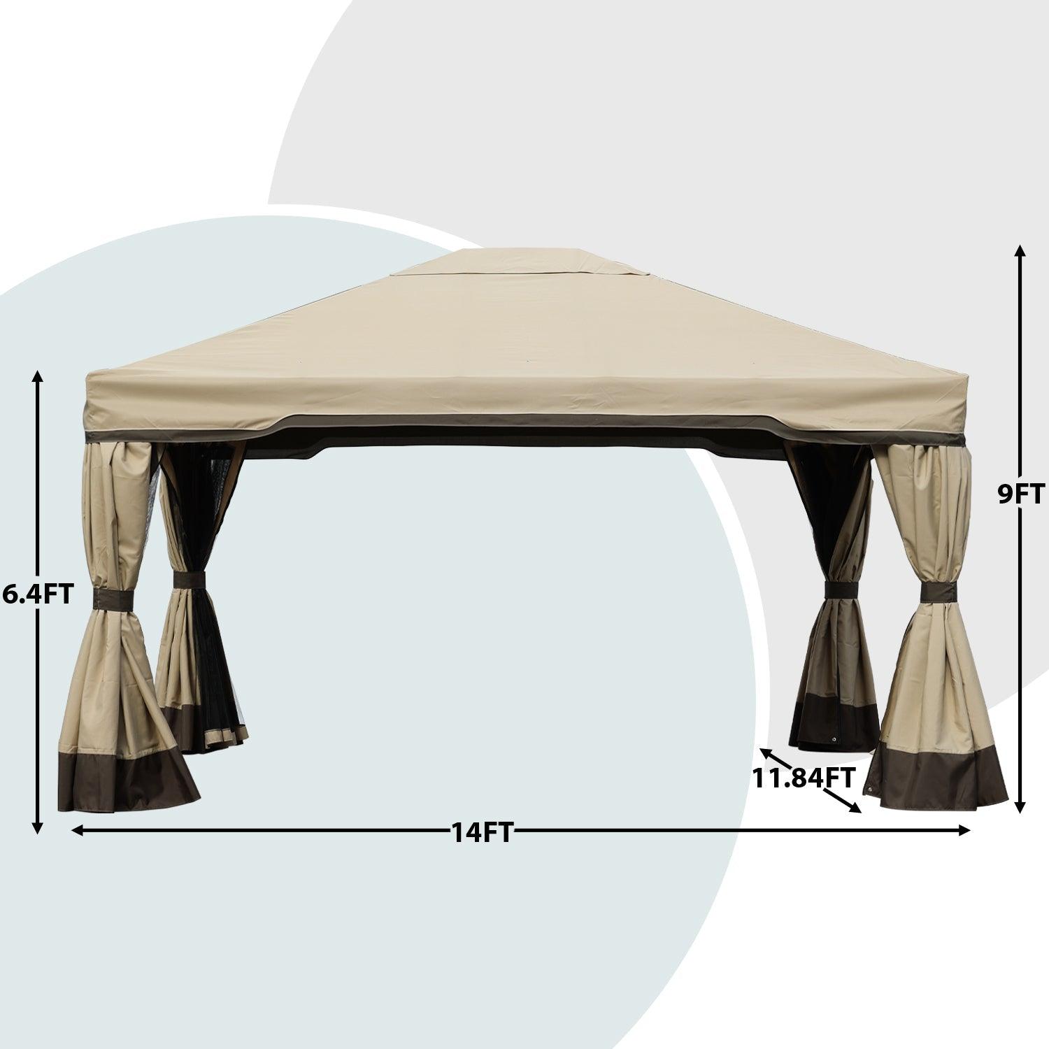 12 x 12 ft. Outdoor Gazebo Tent Canopy Shelter, Aluminum Frame with Privacy Curtain and Netting Gazebo Aoodor LLC 12' x 14' x 9' Brown 