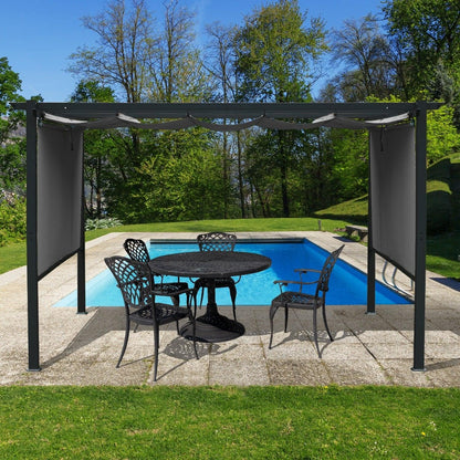 12 x 12 FT Outdoor Pergola with Retractable Shade Canopy, Aluminum Frame, 4 Pieces Roller Shade Curtain- Gary  Aoodor    