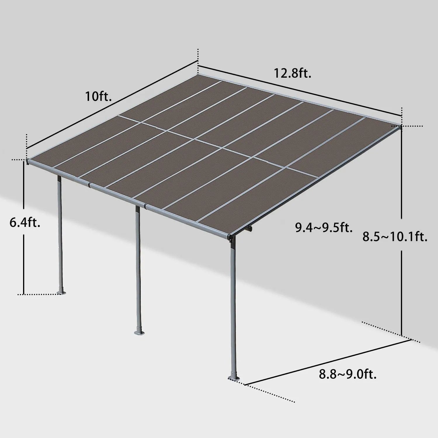 13' x 10' /16.5' x 10' Wall Mount Gazebo - Polycarbonate Outdoor Pergola Pergola Aoodor LLC 10' x 13'