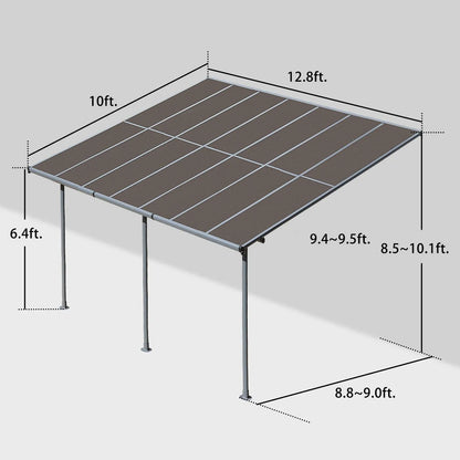 13' x 10' /16.5' x 10' Wall Mount Gazebo - Polycarbonate Outdoor Pergola Pergola Aoodor LLC 10' x 13'