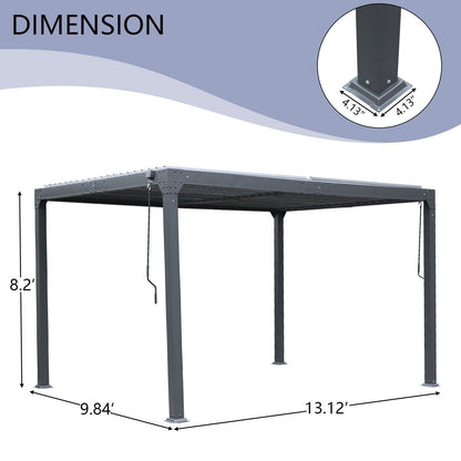 13 x 10 ft. Outdoor Aluminum Louvered Pergola, Sun Shade Shelter with 2 Adjustable Panels - Dark Gray  Aoodor    