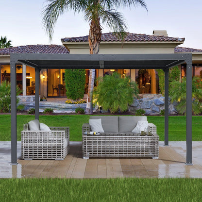 13 x 10 ft. Outdoor Aluminum Louvered Pergola, Sun Shade Shelter with 2 Adjustable Panels - Dark Gray  Aoodor    