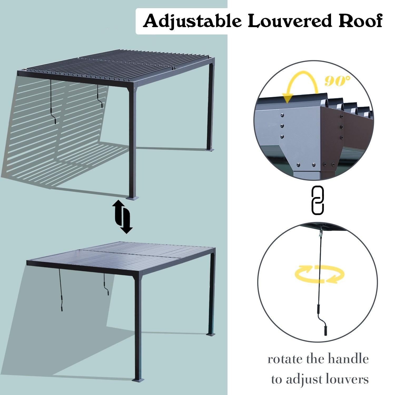 13 x 10 ft. Outdoor Aluminum Wall Mounted Louvered Pergola, Sun Shade Shelter with 2 Adjustable Panels  - Dark Gray/White Louvered Pergola Aoodor LLC   