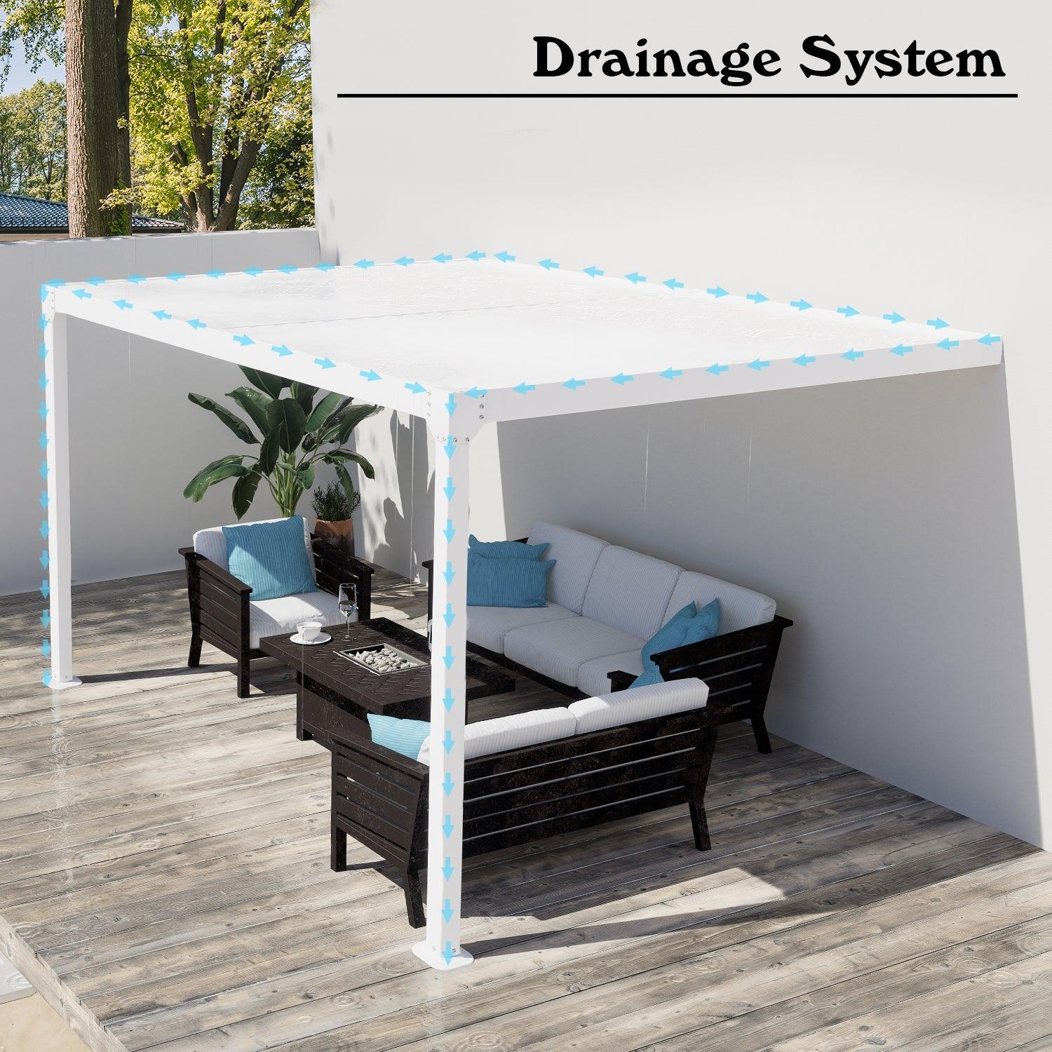13 x 10 ft. Outdoor Aluminum Wall Mounted Louvered Pergola, Sun Shade Shelter with 2 Adjustable Panels  - Dark Gray/White Louvered Pergola Aoodor LLC   