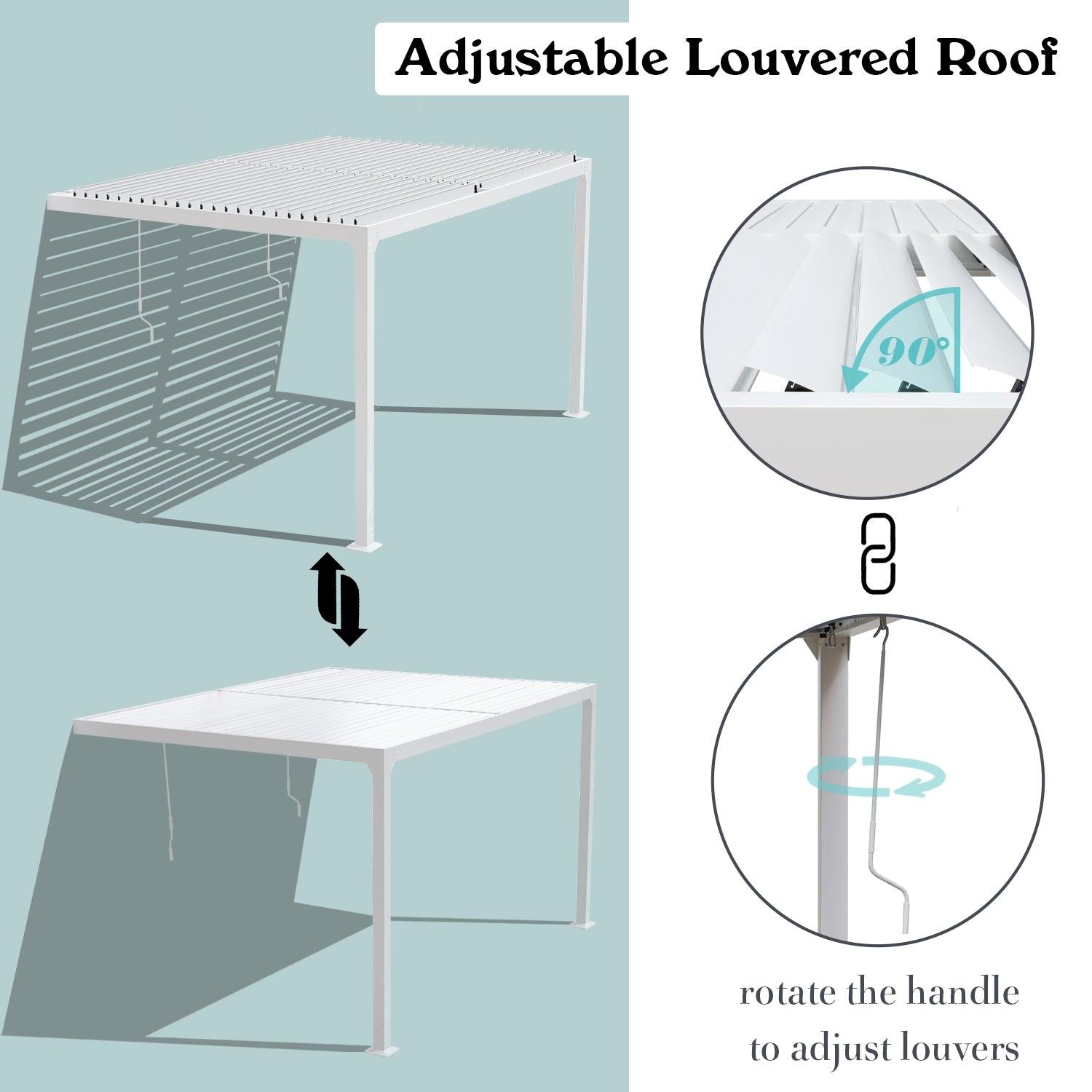13 x 10 ft. Outdoor Aluminum Wall Mounted Louvered Pergola, Sun Shade Shelter with 2 Adjustable Panels  - Dark Gray/White Louvered Pergola Aoodor LLC   