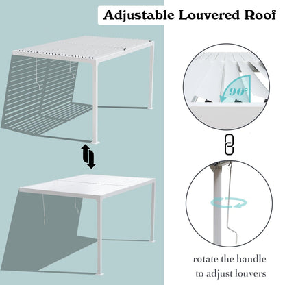 13 x 10 ft. Outdoor Aluminum Wall Mounted Louvered Pergola, Sun Shade Shelter with 2 Adjustable Panels  - Dark Gray/White Louvered Pergola Aoodor LLC   