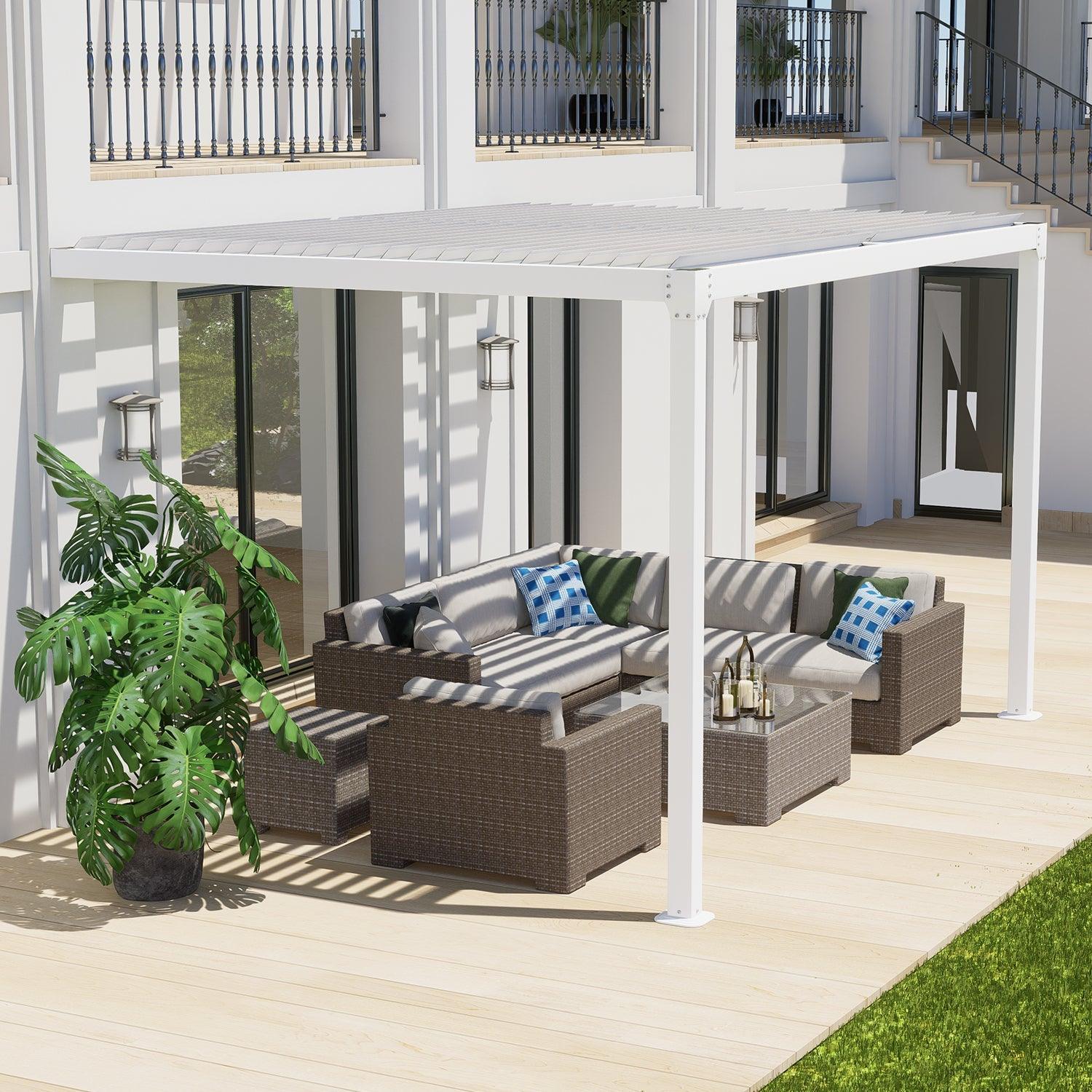 13 x 10 ft. Outdoor Aluminum Wall Mounted Louvered Pergola, Sun Shade Shelter with 2 Adjustable Panels  - Dark Gray/White Louvered Pergola Aoodor LLC   