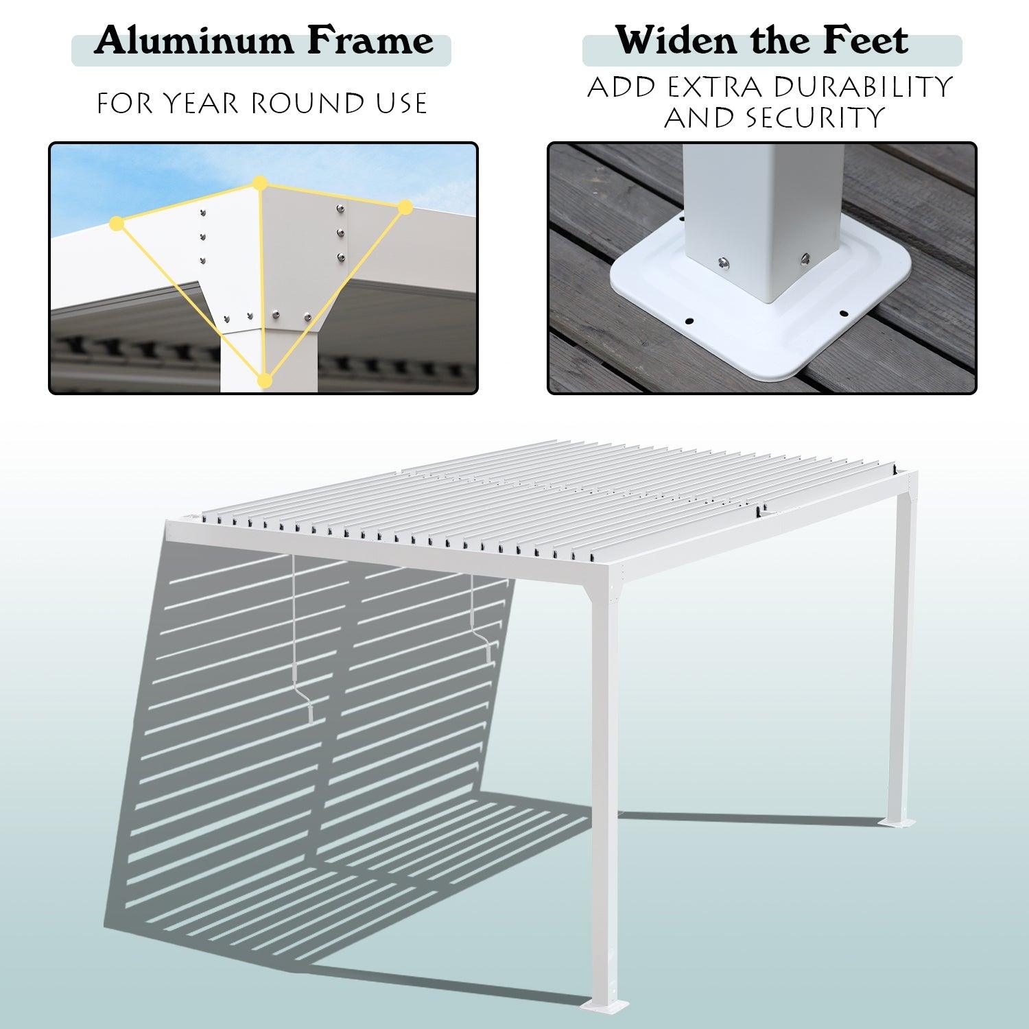 13 x 10 ft. Outdoor Aluminum Wall Mounted Louvered Pergola, Sun Shade Shelter with 2 Adjustable Panels  - Dark Gray/White Louvered Pergola Aoodor LLC   