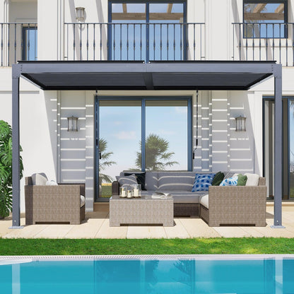 13 x 10 ft. Outdoor Aluminum Wall Mounted Louvered Pergola, Sun Shade Shelter with 2 Adjustable Panels  - Dark Gray/White Louvered Pergola Aoodor LLC   