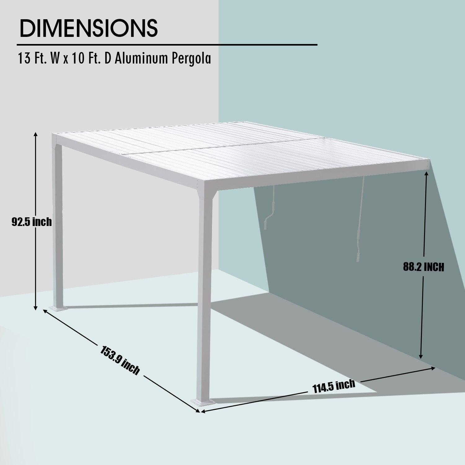 13 x 10 ft. Outdoor Aluminum Wall Mounted Louvered Pergola, Sun Shade Shelter with 2 Adjustable Panels  - Dark Gray/White Louvered Pergola Aoodor LLC   
