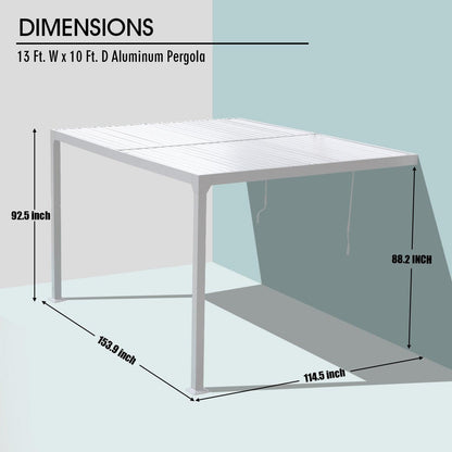 13 x 10 ft. Outdoor Aluminum Wall Mounted Louvered Pergola, Sun Shade Shelter with 2 Adjustable Panels  - Dark Gray/White Louvered Pergola Aoodor LLC   