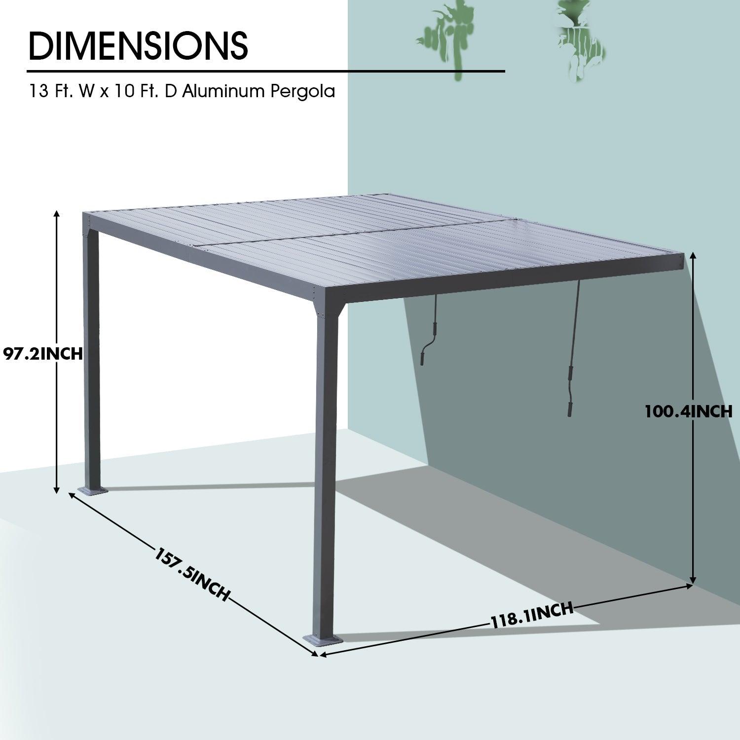 13 x 10 ft. Outdoor Aluminum Wall Mounted Louvered Pergola, Sun Shade Shelter with 2 Adjustable Panels  - Dark Gray/White Louvered Pergola Aoodor LLC   