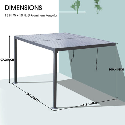 13 x 10 ft. Outdoor Aluminum Wall Mounted Louvered Pergola, Sun Shade Shelter with 2 Adjustable Panels  - Dark Gray/White Louvered Pergola Aoodor LLC   