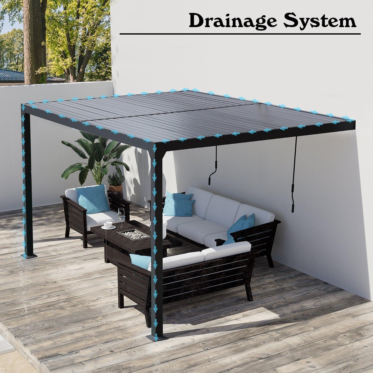 13 x 10 ft. Outdoor Aluminum Wall Mounted Louvered Pergola, Sun Shade Shelter with 2 Adjustable Panels  - Dark Gray/White Louvered Pergola Aoodor LLC   