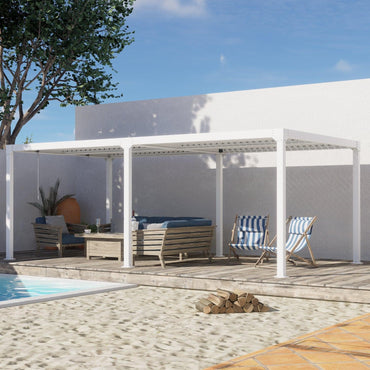 20 x 10 ft. Outdoor Aluminum Louvered Pergola Sun Shade Shelter with Adjustable Panels- White Pergola Aoodor LLC