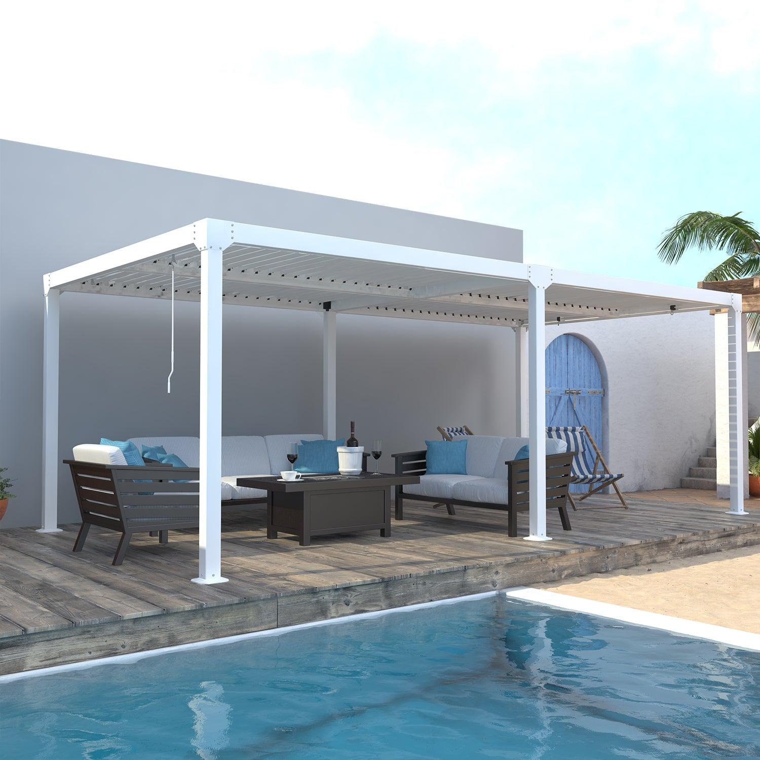 20 x 10 ft. Outdoor Aluminum Louvered Pergola Sun Shade Shelter with Adjustable Panels- White Pergola Aoodor LLC
