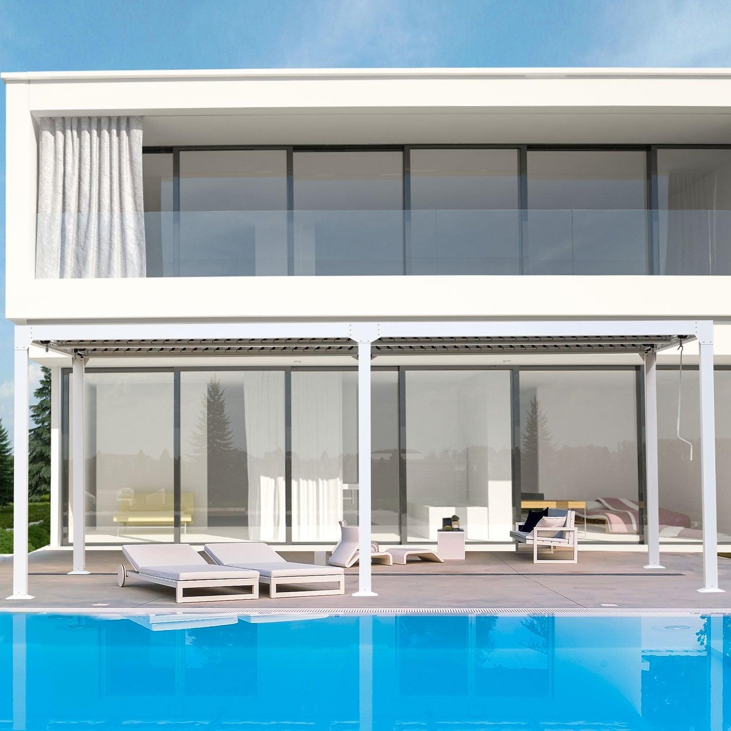 20 x 10 ft. Outdoor Aluminum Louvered Pergola Sun Shade Shelter with Adjustable Panels- White Pergola Aoodor LLC