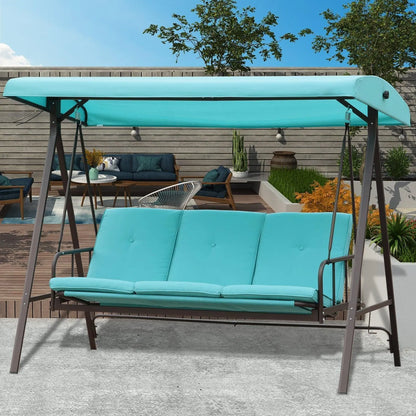 3-Person Outdoor Patio Swing Chair with Adjustable Canopy Furniture Aoodor