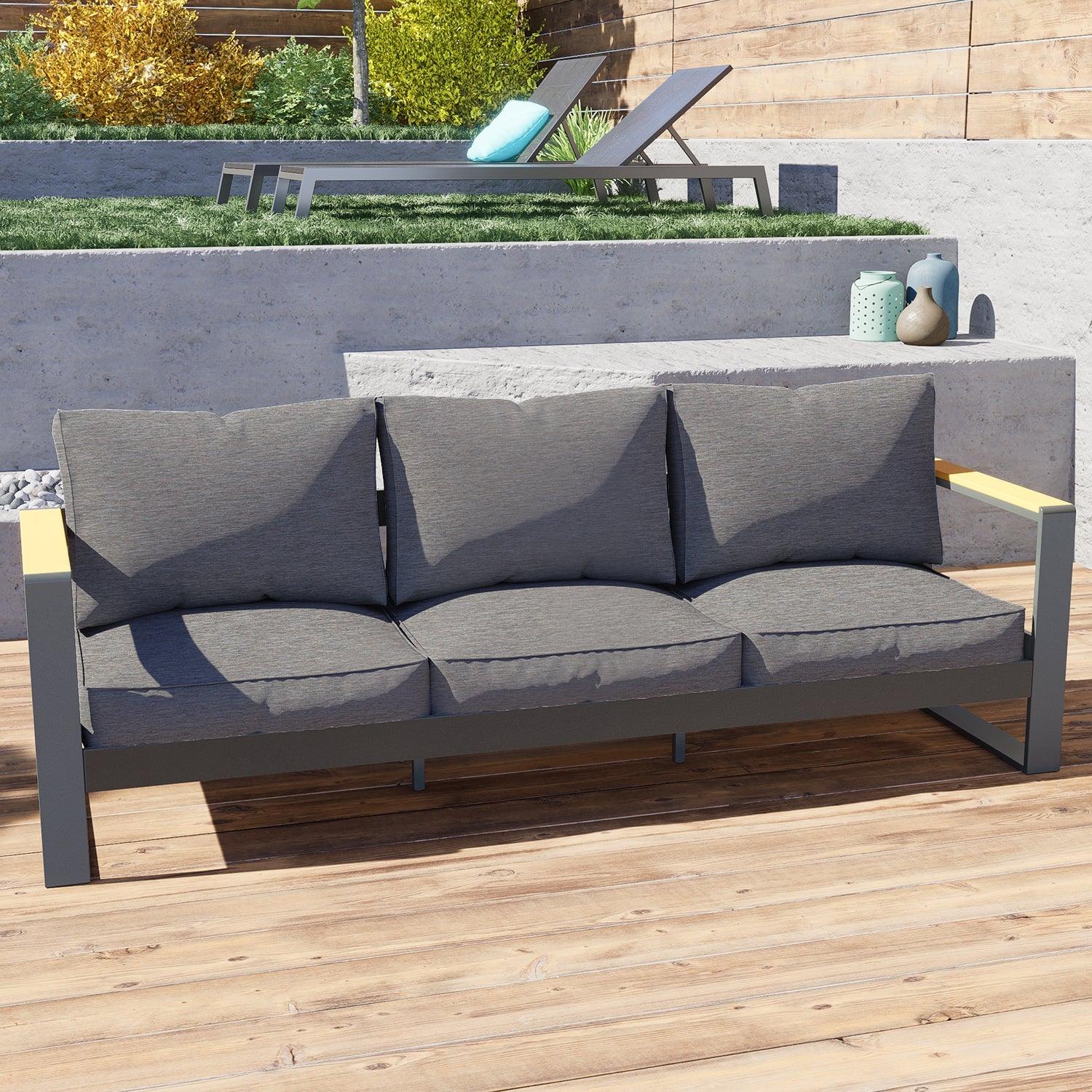 3 Seater Aluminum Sofa Couch Deep Seat - All-Weather Resistant Outdoor Conversation Set with Thick Cushions Furniture Aoodor LLC