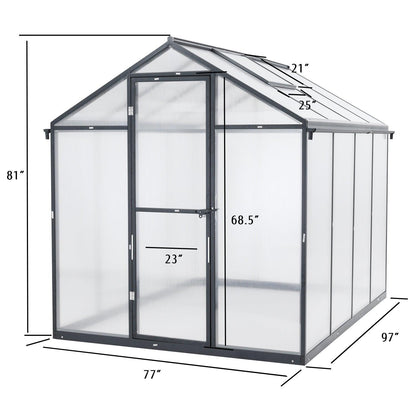 6' x 8' /6' x 10' Walk-in Polycarbonate Greenhouse with Roof Vent and Door lock,  Aluminum Frame and Polycarbonate Panels- White/Black  Aoodor LLC   