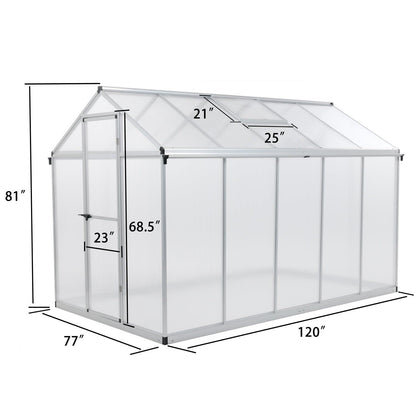 6' x 8' /6' x 10' Walk-in Polycarbonate Greenhouse with Roof Vent and Door lock,  Aluminum Frame and Polycarbonate Panels- White/Black  Aoodor LLC   