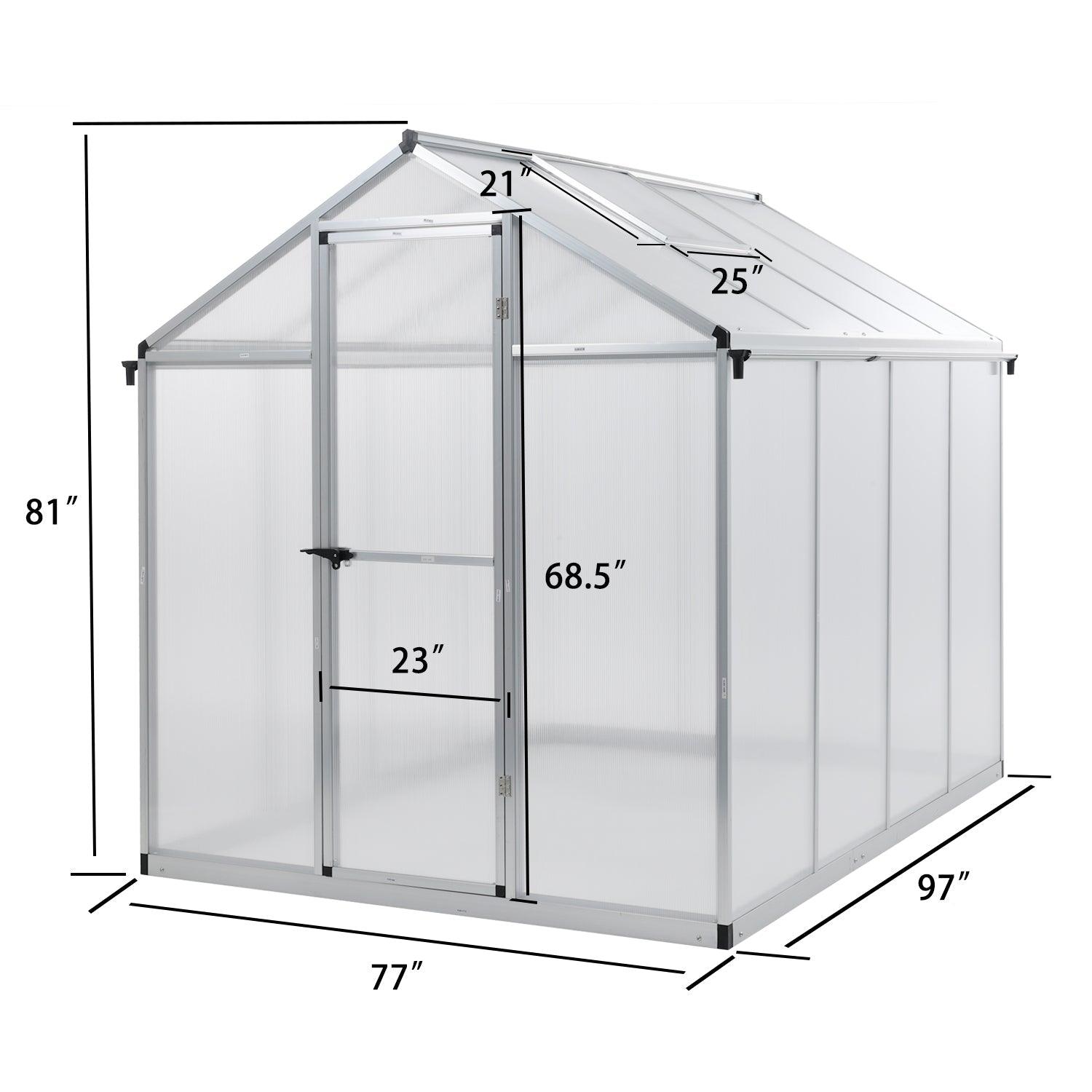 6' x 8' /6' x 10' Walk-in Polycarbonate Greenhouse with Roof Vent and Door lock,  Aluminum Frame and Polycarbonate Panels- White/Black  Aoodor LLC   