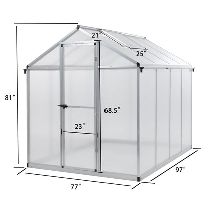 6' x 8' /6' x 10' Walk-in Polycarbonate Greenhouse with Roof Vent and Door lock,  Aluminum Frame and Polycarbonate Panels- White/Black  Aoodor LLC   