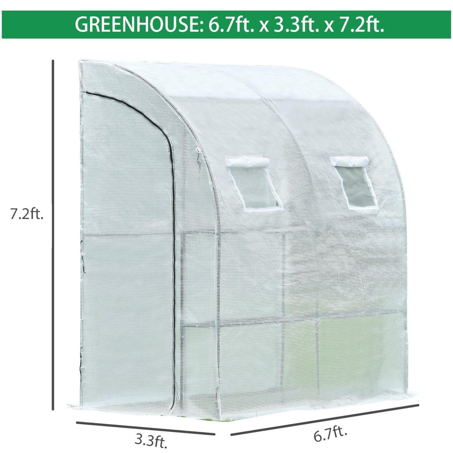 7x3x7 FT Lean to Greenhouse for Outdoors, Portable Walk-in Greenhouse - Aoodor 