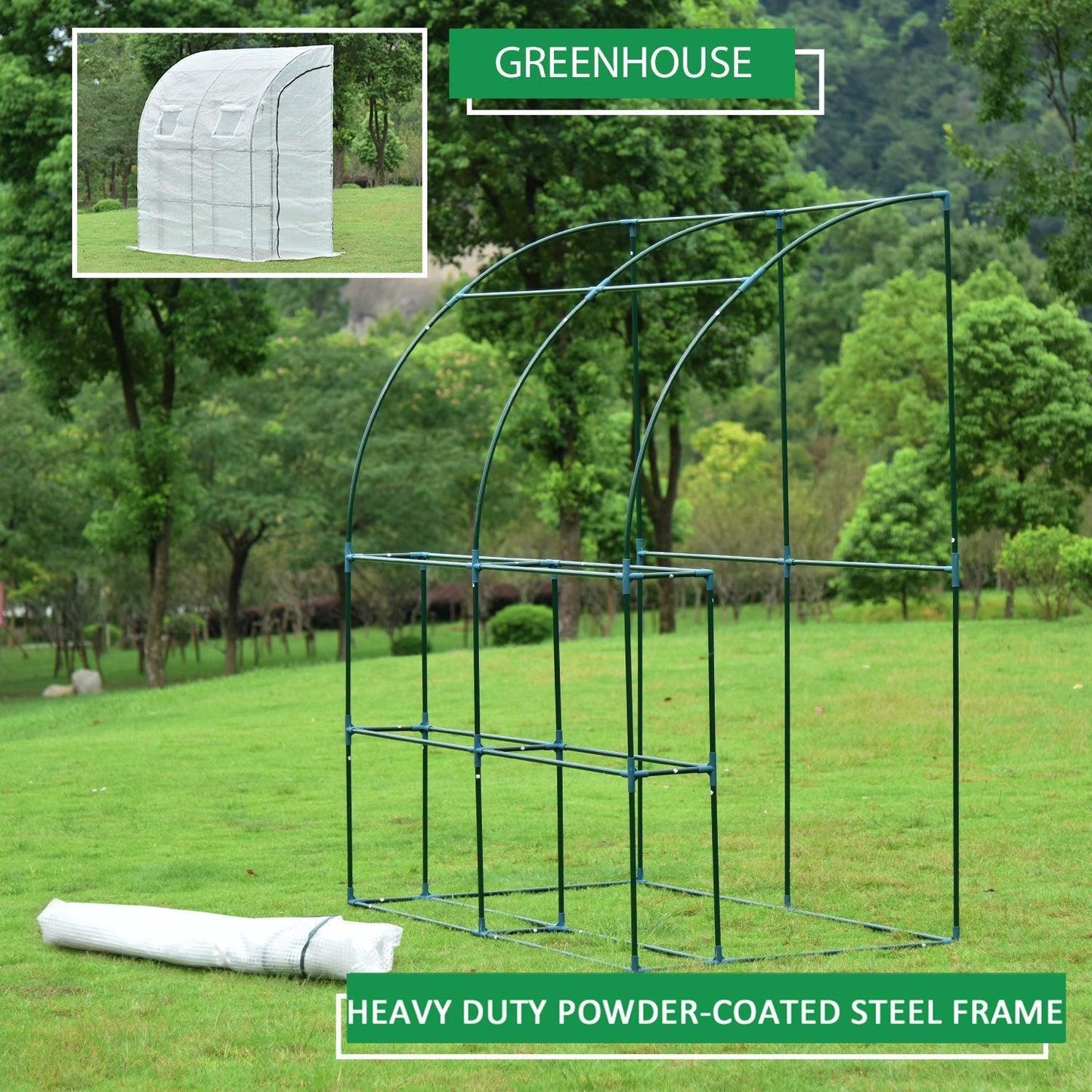 7x3x7 FT Lean to Greenhouse for Outdoors, Portable Walk-in Greenhouse - Aoodor 