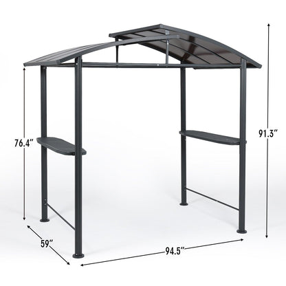 8 x 5 ft. BBQ Grill Gazebo Shelter, Steel Frame and Double-Tier Polycarbonate Top Canopy, with Side Shelves Gazebo Aoodor LLC   