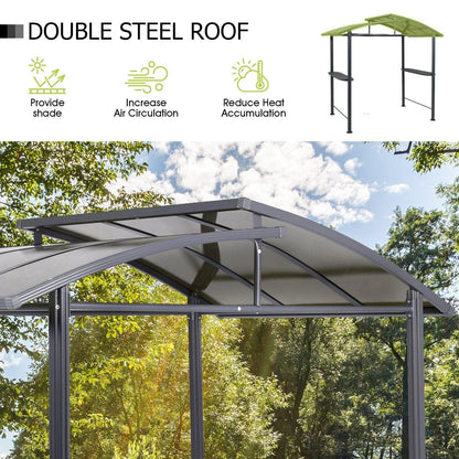 8 x 5 ft. BBQ Grill Gazebo Shelter, Steel Frame and Double-Tier Polycarbonate Top Canopy, with Side Shelves Gazebo Aoodor LLC   