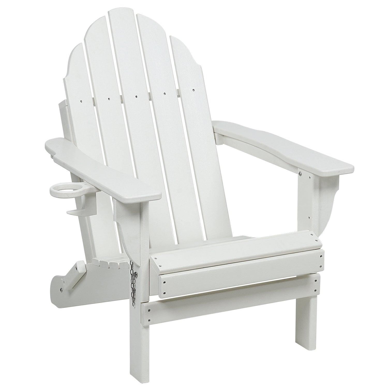 Folding Adirondack Chair 31.5'' (L) x 28.74'' (W) x 37'' (H) Furniture Aoodor White(with cup stand)