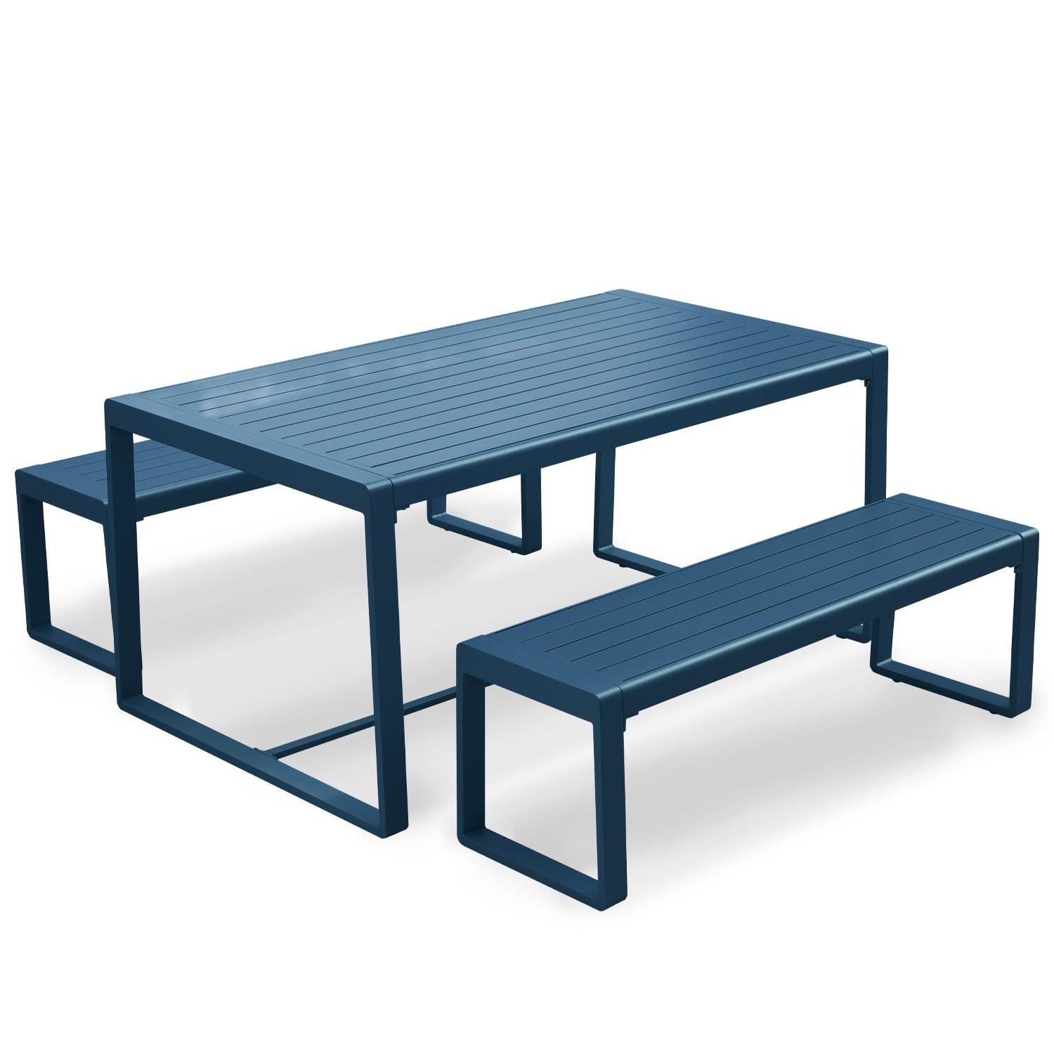 Outdoor 3-Piece Aluminum Picnic Table Set,  Rectangular Patio Dining Table with Benches Furniture Aoodor LLC Blue  