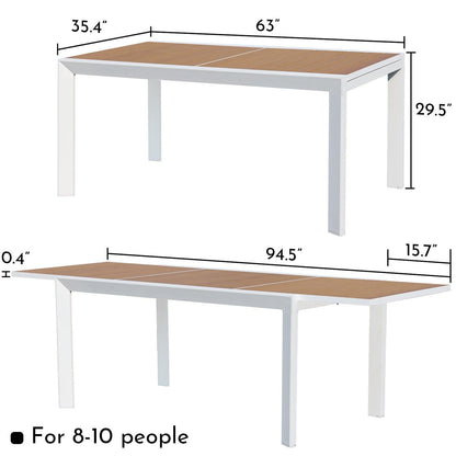 Outdoor 6-10 Person Aluminum Patio Extendable Dining Table - Modern Rectangular Table for Patio, Deck, Garden, Courtyard (Table Only) Furniture Aoodor LLC   