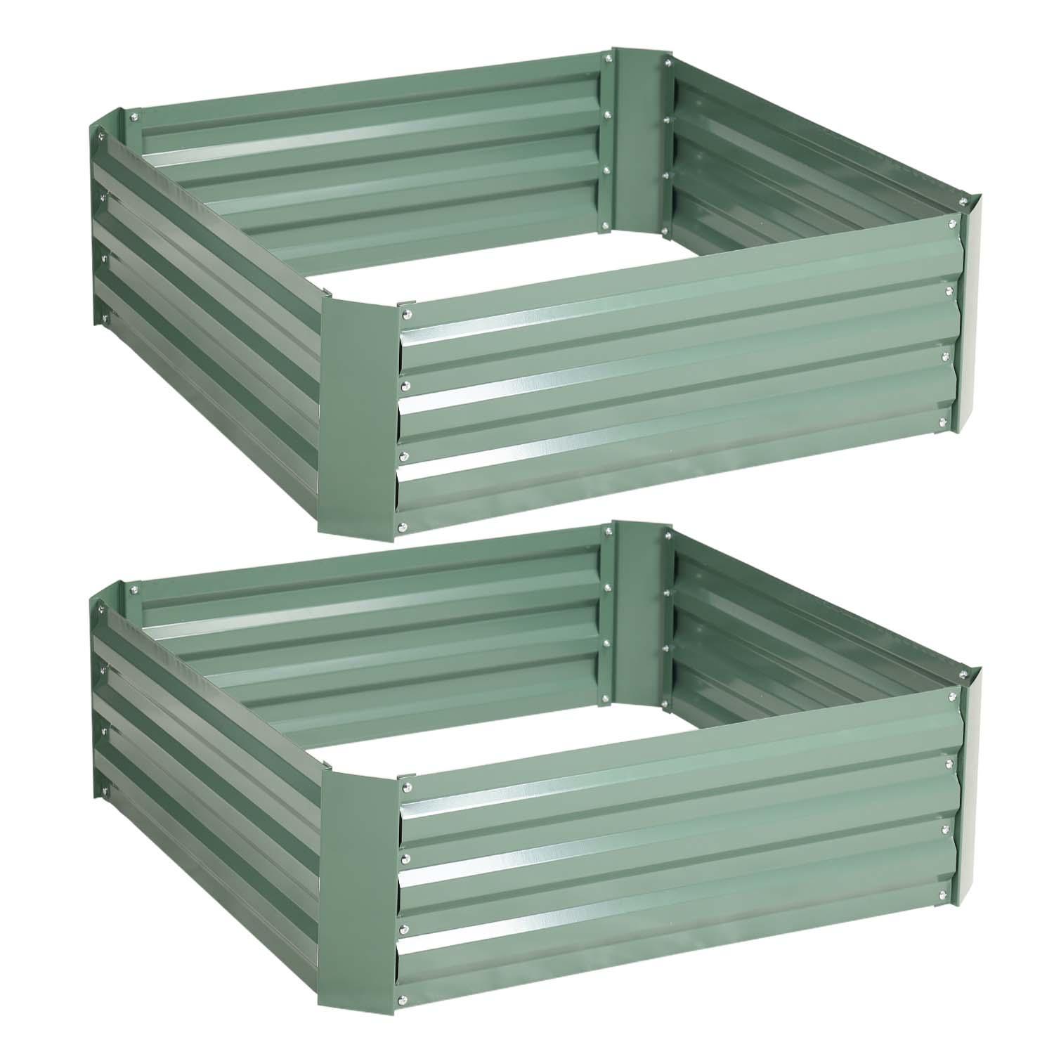 Outdoor Raised Garden Bed 3' x 3' x 1' Galvanized Steel Planter Box - Set of 2  Aoodor  Green