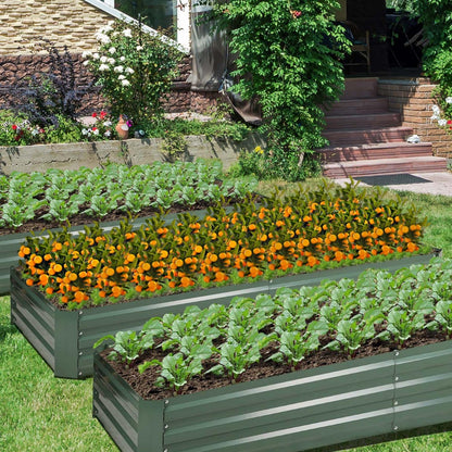Outdoor Raised Garden Bed 6' x 3' /8' x 4' - Reinforced Galvanized Steel Planter Box for Vegetables, Patio, Outdoor Yard Planter Aoodor   