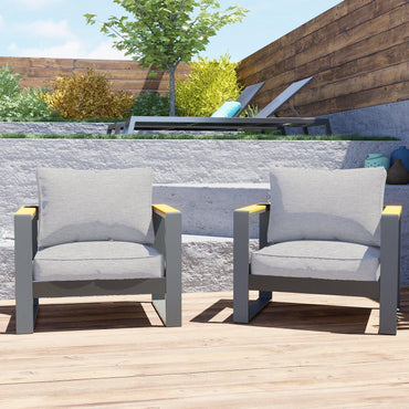 2 PCS Armchairs Aluminum Sofa Couch Deep Seat with Thick Cushions Furniture Aoodor LLC