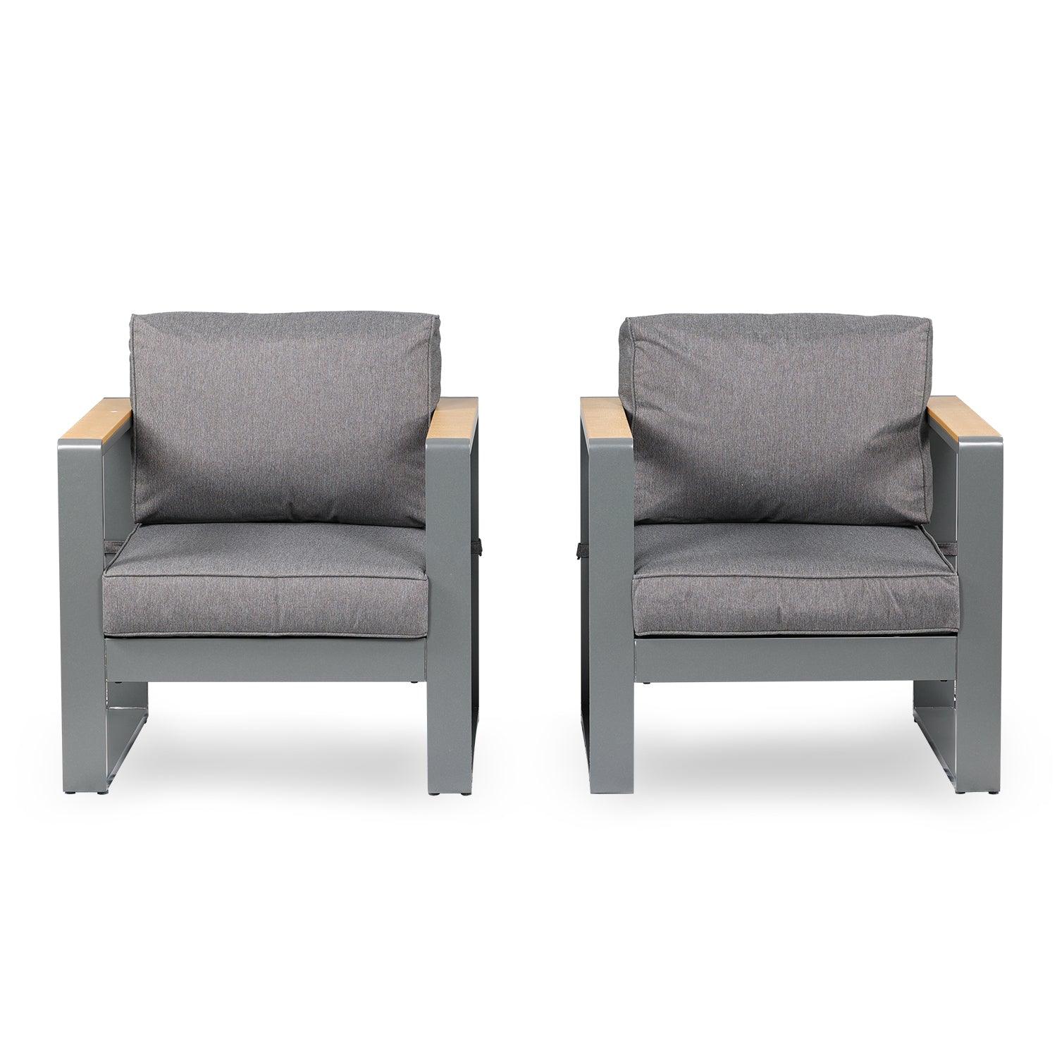 2 PCS Armchairs Aluminum Sofa Couch Deep Seat with Thick Cushions Furniture Aoodor LLC Sofa 2 PCS Dark Grey