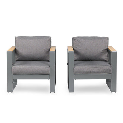 2 PCS Armchairs Aluminum Sofa Couch Deep Seat with Thick Cushions Furniture Aoodor LLC Sofa 2 PCS Dark Grey