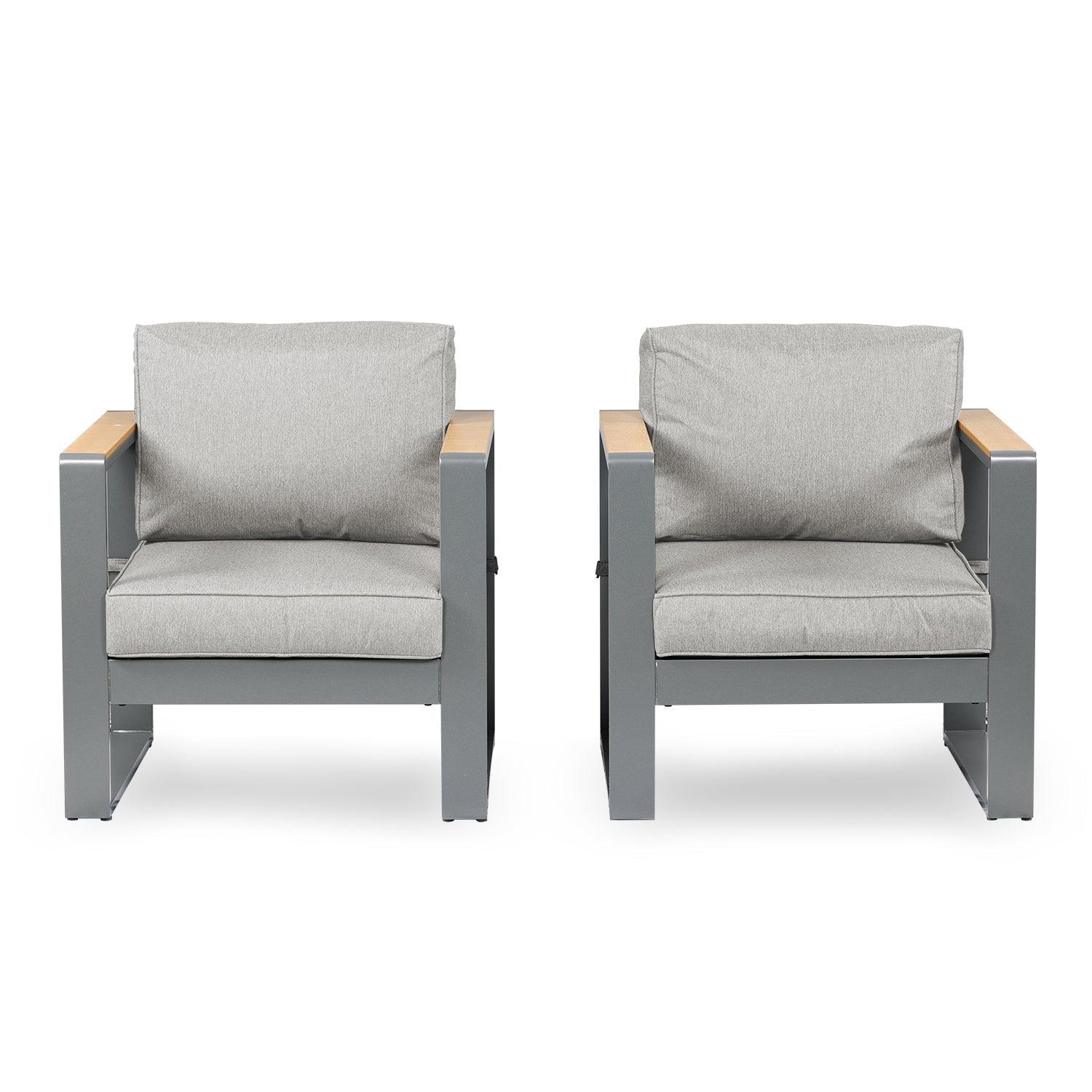 2 PCS Armchairs Aluminum Sofa Couch Deep Seat with Thick Cushions Furniture Aoodor LLC Sofa 2 PCS Light Grey